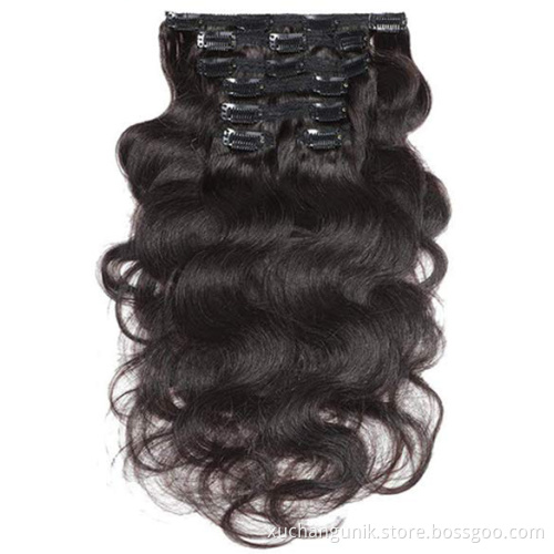 Wholesale Body Wave Curly 100% Raw Black Brazilian Human Remy Clip In Hair Extensions Seamless Indian Clip In Hair Extension